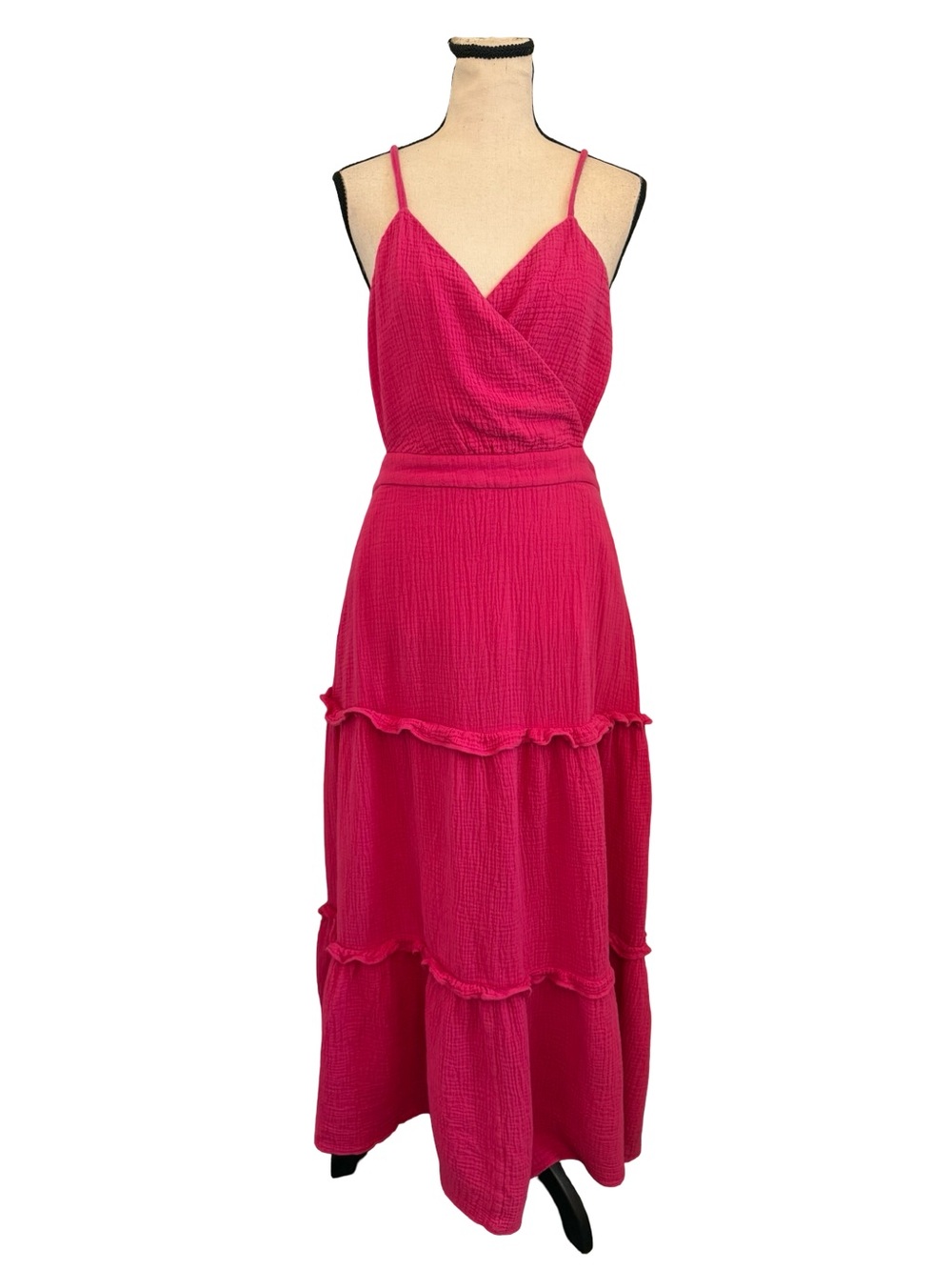 BTFL-life Pink Tiered Maxi Dress Cutout Back Boho Cottagecore Large